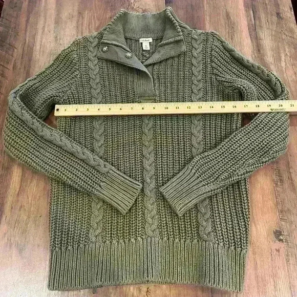 Ll.Bean Olive Green Pullover 1/4 Button Sweater - Picture 3 of 5